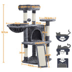 Costoffs Árbol para gatos de 107 cm con plataforma de observación, cueva para gatos, 5 postes de sisal, cueva de descanso, rascador y bola de felpa colgante, mueble para gatos