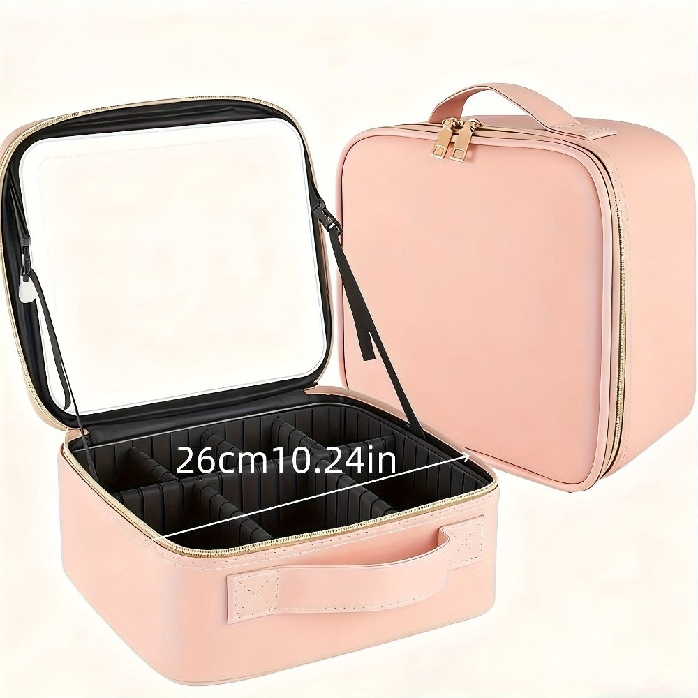 Esta extra grande bolsa de maquillaje viene en rosa y negro, con espejo y ofreciendo amplio espacio para cosméticos. Su diseño elegante la hace ideal tanto para maquilladores profesionales como para uso personal.