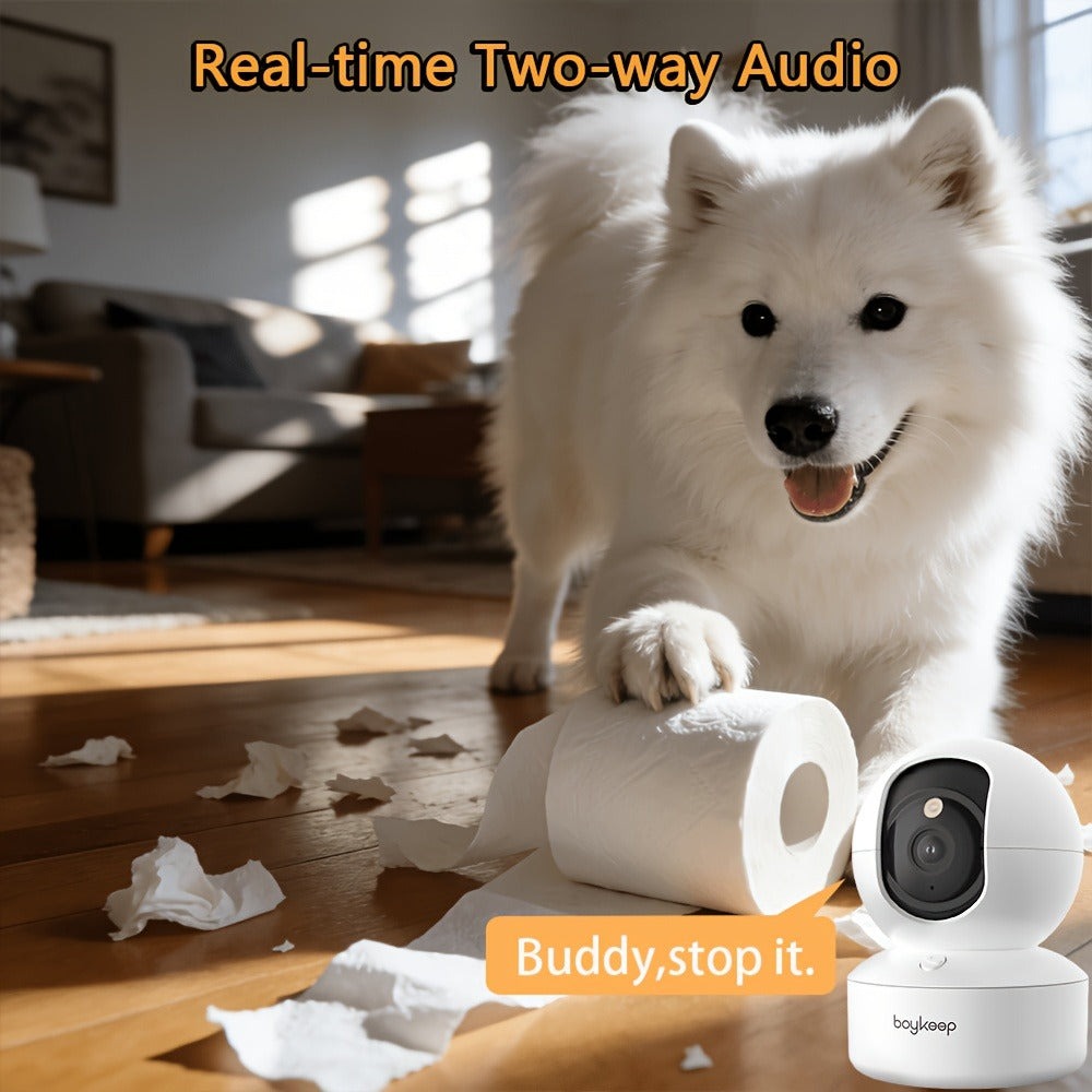 2 unidades BoyKeep Cámara Inteligente WiFi 5g/2.4ghz, Monitor de Seguridad Interior de Alta Definición, Cámara de Seguridad Especial para Mascotas, Vigilancia Panorámica 360°, Visión Nocturna, Llamadas Bidireccionales, Almacenamiento en la Nube