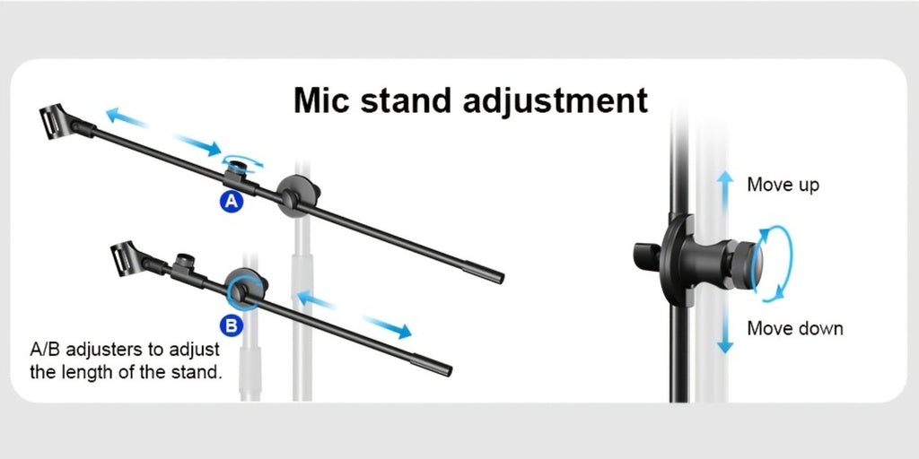 Soporte de Micrófono Profesional Aokeo con Trípode Ajustable, Soporte para Tableta y Bolsa de Transporte - Construcción de Hierro Negro, Conector XLR, Ideal para Actuaciones, Canto y Discursos, Equipo de Audio Profesional | Soporte de Micrófono Ajustable