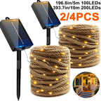 Guirnalda de luces LED | 2/4 piezas 200/100 LED Guirnaldas de Luces Solares para Exterior, Guirnaldas de Hadas Solares Vintage de Cuerda y Cáñamo
