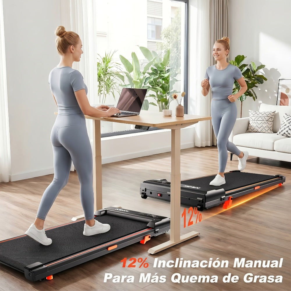 Alfombra de caminar con inclinación del 12%, quema 50% más de calorías, alfombra de caminar para escritorio, máquina de caminar portátil silenciosa de 30Db con carga de 100KG para fitness en casa, sin batería