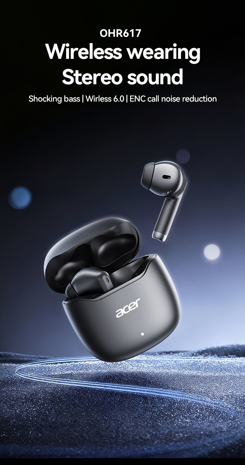 Auriculares Bluetooth | [Producto oficial auténtico de Acer] Auriculares inalámbricos TWS OHR617 con graves profundos, sonido estéreo, batería de