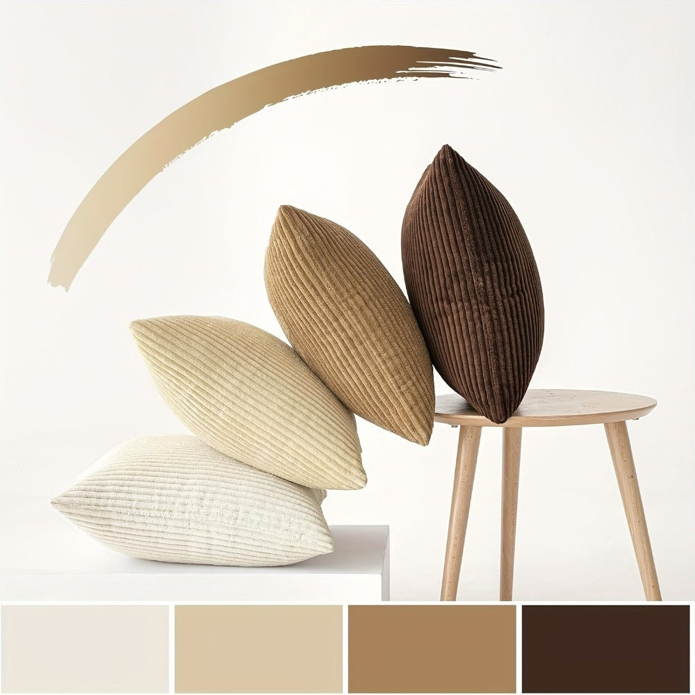 4 Pack Fundas de Cojín Decorativas de Rayas Suaves, Estilo Bohemio en Pana, Fundas Cuadradas de Pana, Cómodas y Modernas para Sofá, Sala, Dormitorio, Decoración Rústica, Relleno No Incluido