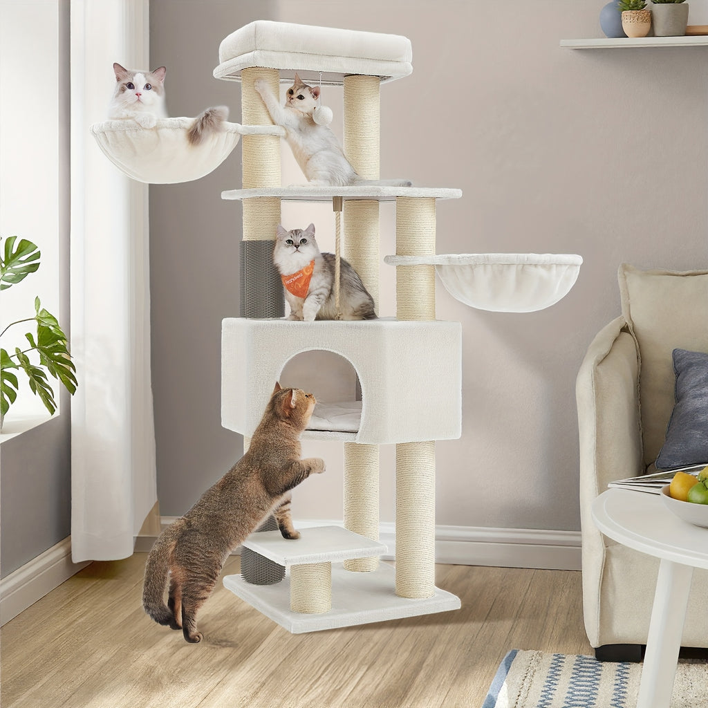Rascador para gatos | Árbol para Gatos de Alta Resistencia con Múltiples Niveles para Gatos Grandes, Almohadillas Autocalentables, Autogroomers y