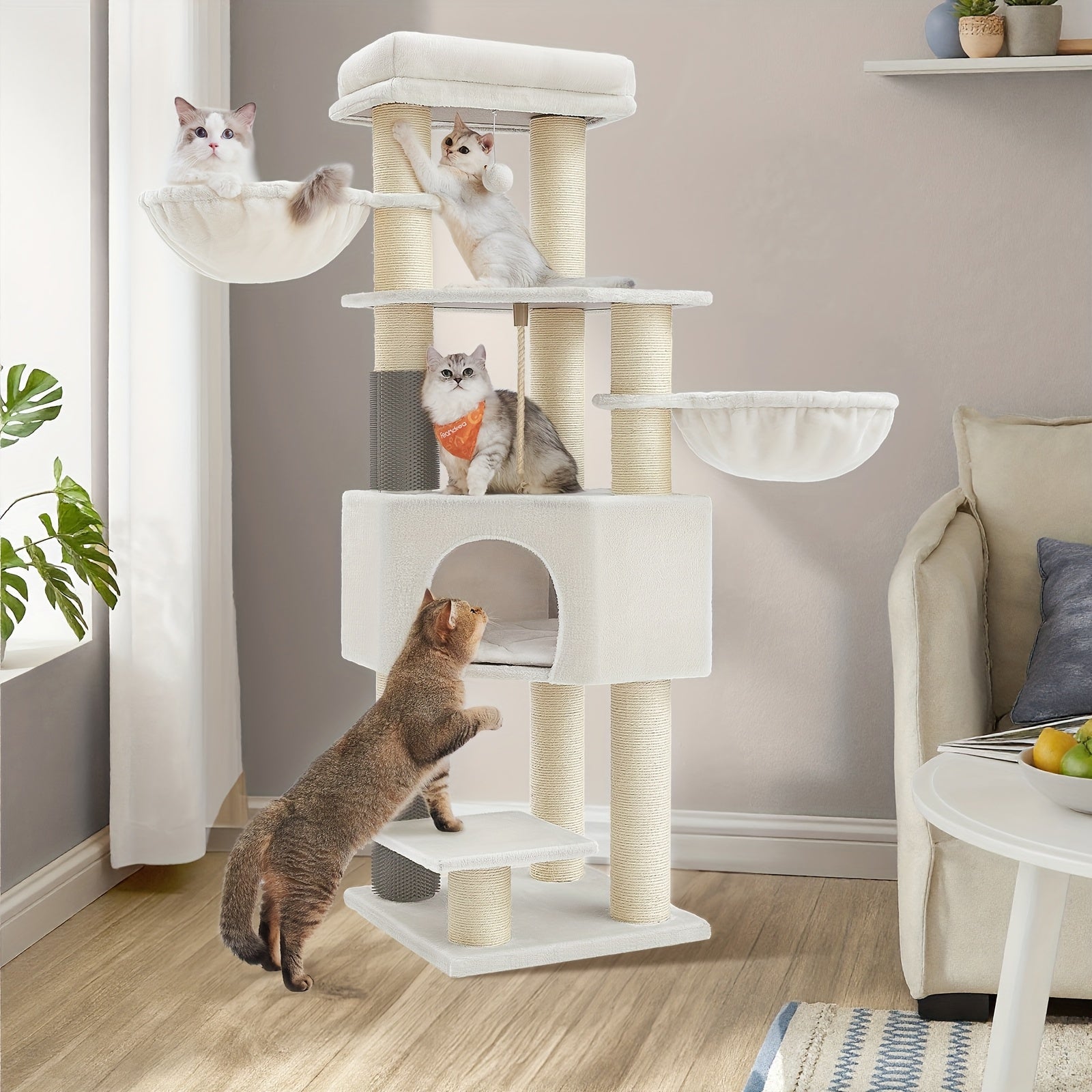 Rascador para gatos | Árbol para Gatos de Alta Resistencia con Múltiples Niveles para Gatos Grandes, Almohadillas Autocalentables, Autogroomers y