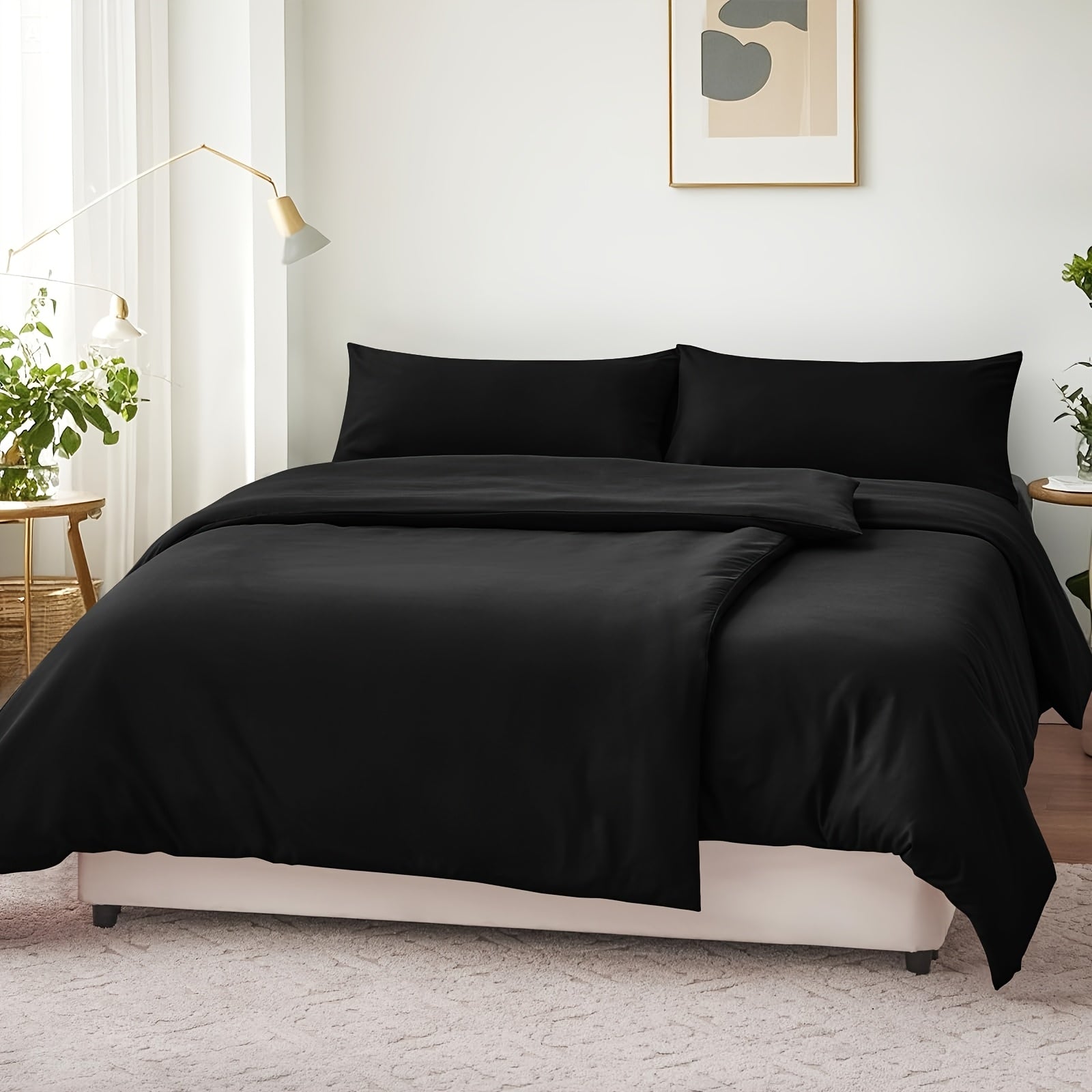 Juego de cama de 3/4 piezas, incluye funda nórdica 100 % algodón - Ropa de cama suave para toda estación, resistente a la luz, diseño con cremallera, tejido de color liso, varios tamaños (135x200, 155x220, 200x200, 200x220) - Estilo moderno minimalista, d