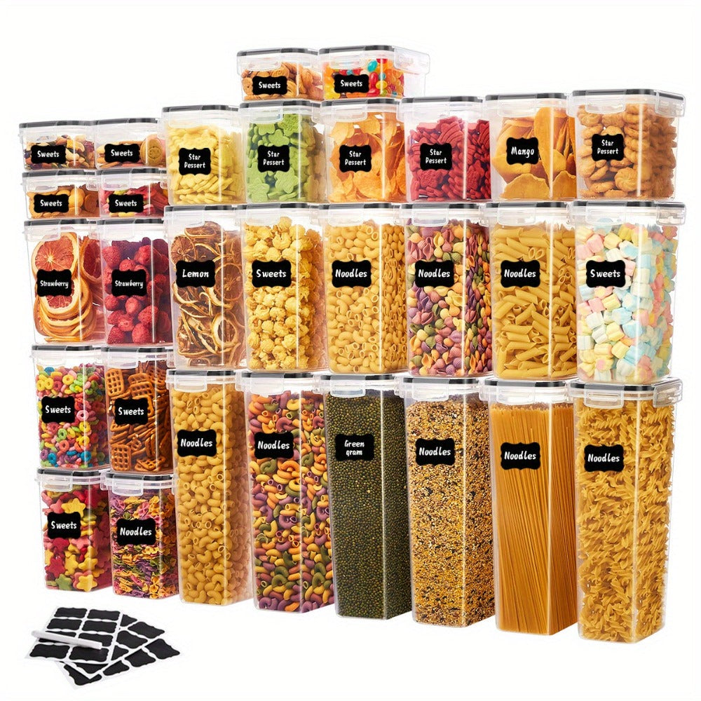 60/48/30/20/18/12 piezas de Recipientes Herméticos para Alimentos con TAPAS - Ideales para Organizar y Almacenar Granos, Arroz, Pasta, Té, Frutos Secos y Café en la Despensa de la Cocina - Incluye Etiquetas y Marcadores (30/24/15/10/9/6 TAPAS + 30/24/15/1