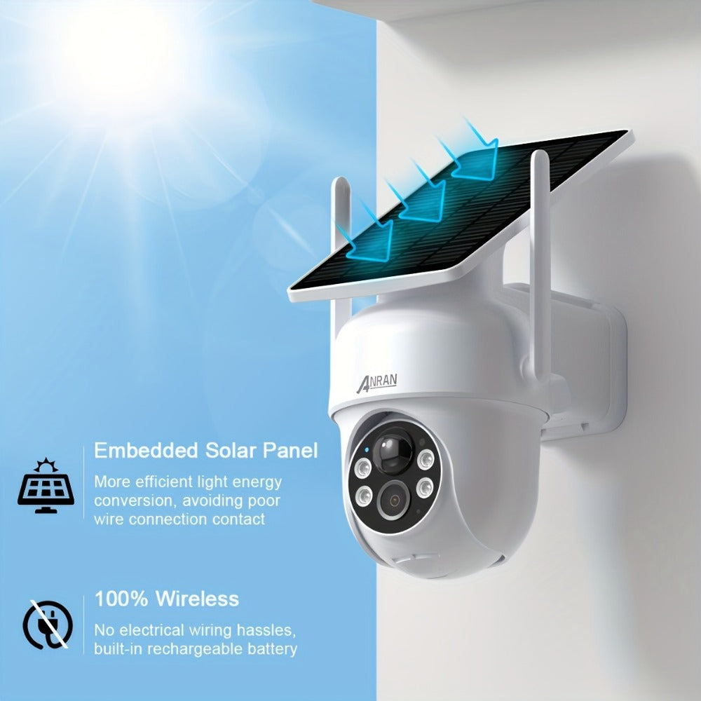 ANRAN Cámaras de Seguridad Inalámbricas 2K Solares para Exteriores, 2.4Ghz con Wifi, Visión Nocturna a Color, Comunicación de Audio Bidireccional, Compatibilidad con Alexa, Sensor de Movimiento PIR, para Vigilancia de Seguridad Doméstica Total
