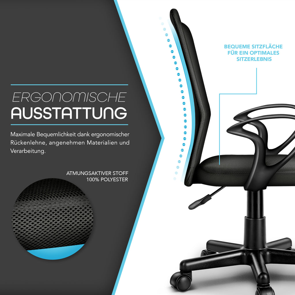 Silla de Oficina TRESKO® con Reposabrazos, Altura Ajustable Continua | Silla Giratoria de Malla Transpirable | Silla de Escritorio con Ruedas de Plástico Ligeras, Superficie Acolchada, Ajuste Ergonómico | Silla de Ordenador Ideal para Oficina en Casa, Hab