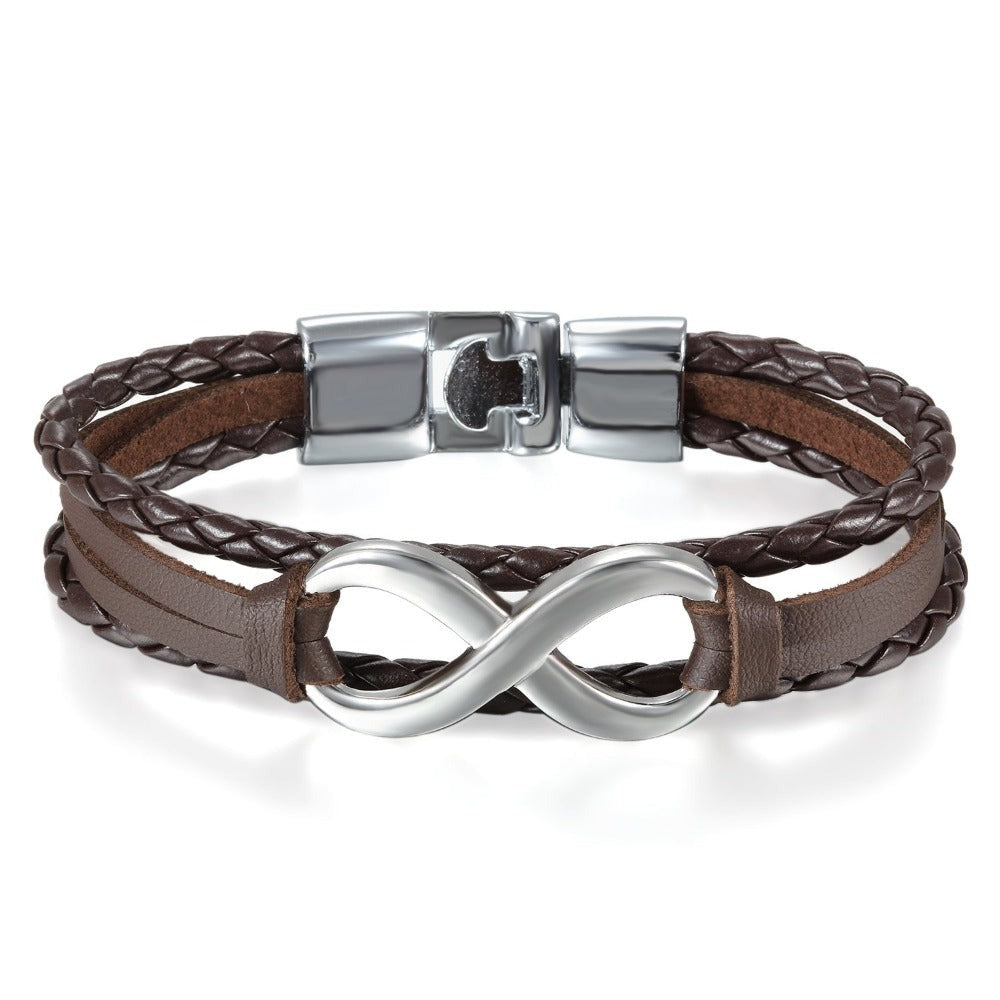 Pulsera de Cuero PU Trenzado con Símbolo Infinito para Hombres y Mujeres - Brazalete en Forma Infinity, Estilo y Blanco Regalo Joyería Unisex Para Boda/Aniversario/Accesorio Punk (Sin Metal, Uso Todo el Año)
