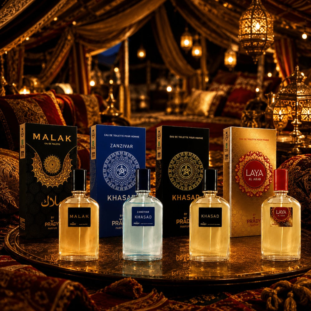 Perfumes Árabes Prady Pack 4 Unidades Hombre y Mujer – Fragancias Orientales Larga Duración MALAK, KHASAD, ZANZIVAR, LAYA – Eau de Toilette Elegante y Sensual