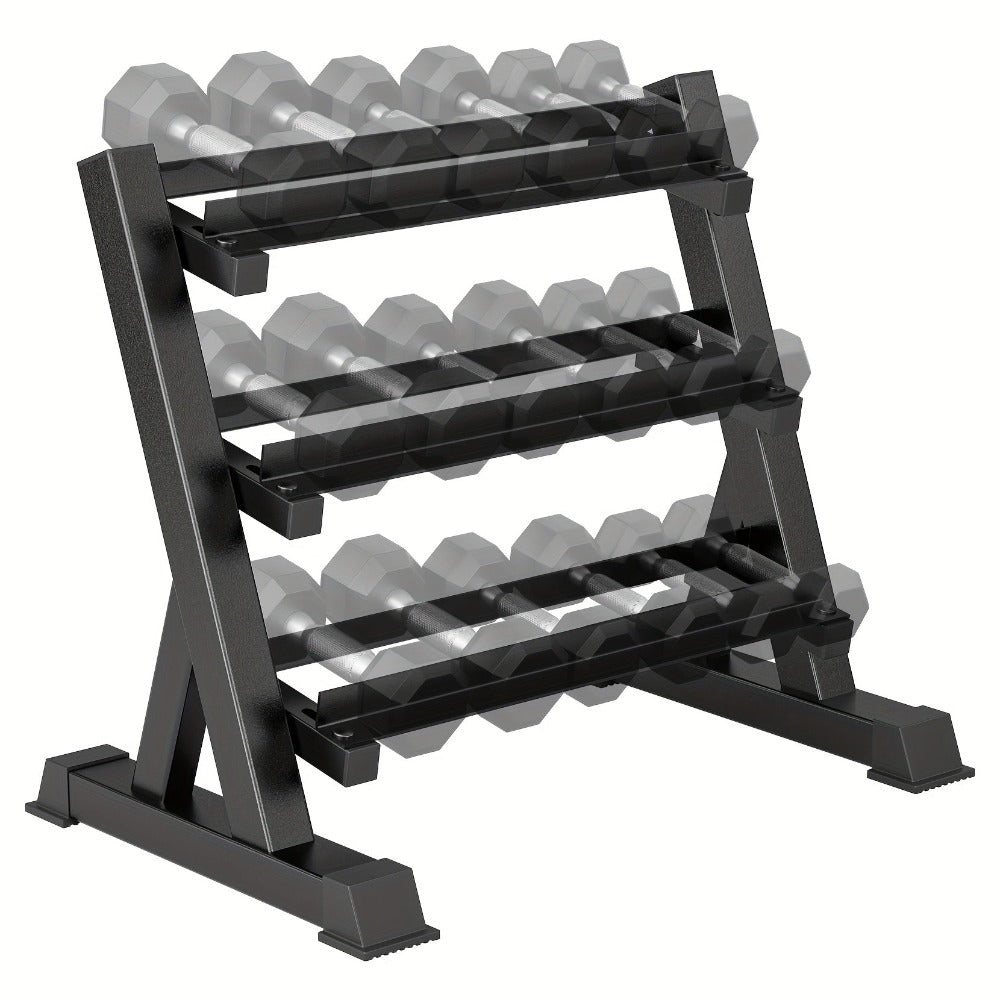 Soporte para mancuernas de 3 niveles, estante para pesas, almacenamiento para gimnasio en casa, 453.59 kg