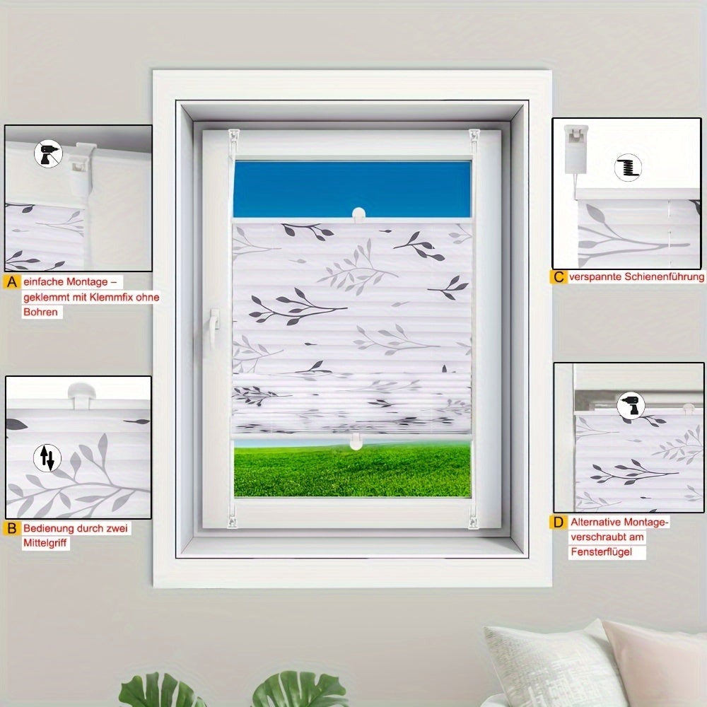 1pc Cortinas Plisadas Sin Taladro Requerido Con Portarrollos de Clip, Cortinas Plisadas de Clip, Cortinas Opacas de Protección Solar con Diseño de Ramas de Árbol, Cortinas para Ventanas y Puertas