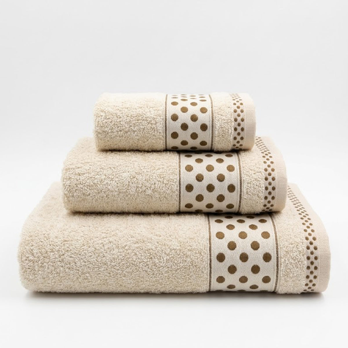 Juego de Toallas de Algodón 100% (3 Piezas) - Incluye Toalla de Tocador, Lavabo y Ducha | Tacto Suave, Ultra Absorbentes con Diseño Elegante de Lunares | Set Premium para Baño