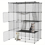 Cerradura Metálica Negra para Exteriores para Conejos, con Puerta y Adecuada para Animales Pequeños como Cobayas y Cachorros, Medidas 146X110X74 Cm (4 Columnas y 3 Capas)
