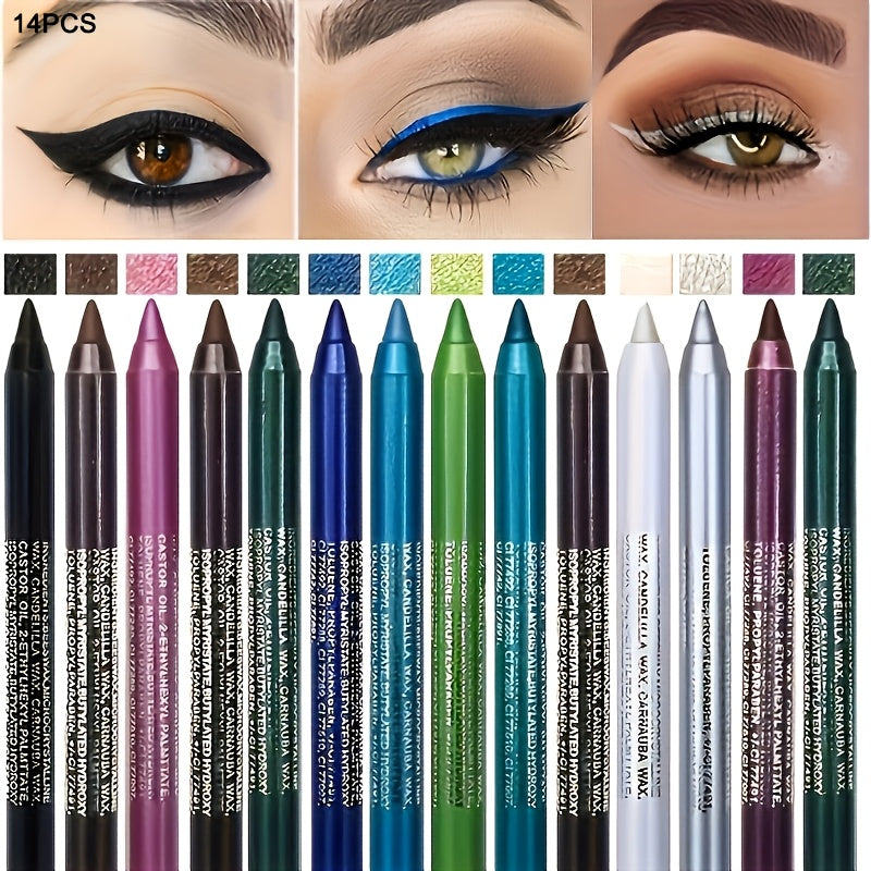 Juego de 14 delineadores de ojos en formato bolígrafo con sacapuntas, lápices delineadores de colores, colores diversos, fáciles de aplicar, bolígrafos de gel delineador esenciales para maquillaje de escenario, de larga duración, impermeables, que no se d