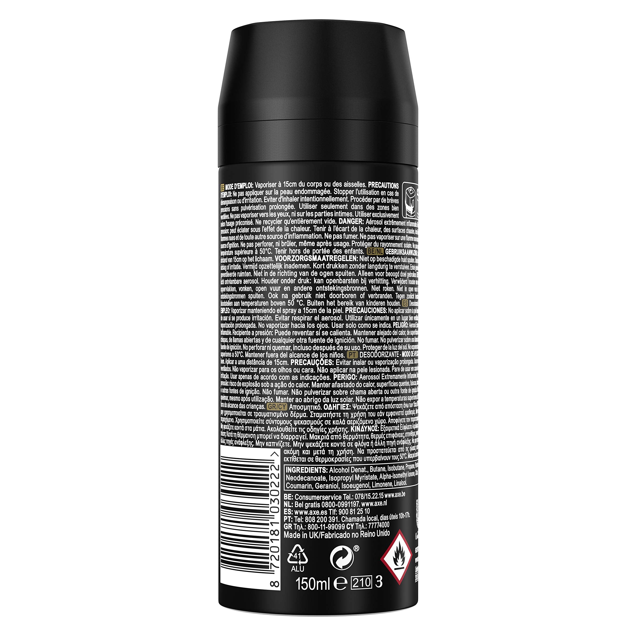 Axe Desodorante para Hombre Bodyspray Gold Temptation 150ml - Pack de 6