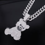 1pc Colgante de Oso Teddy Dominante y Fresco, Acompañado de Collar Cubano de Zirconia Cúbica Sintética de 50cm, Uso Diario Urbano, Joyería Hip-hop, Accesorios para Fiestas, Adecuado para Hombres y Mujeres en Uso Diario y como Regalo