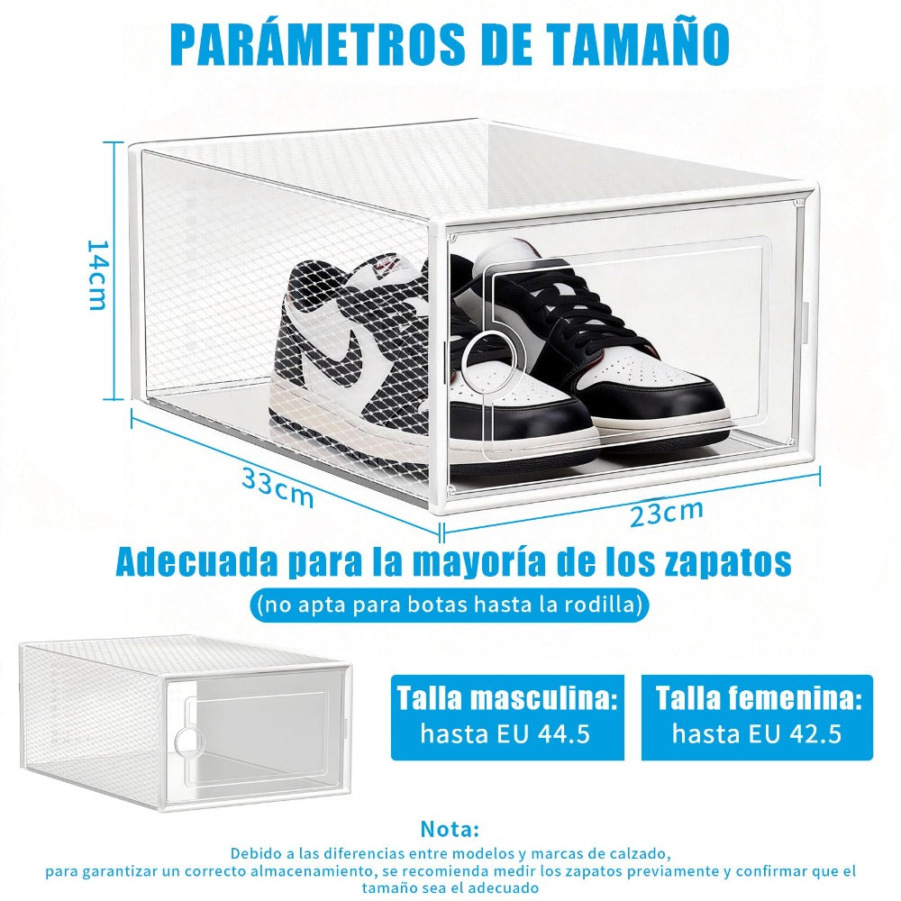 VORTEX Pack Organizador de Calzado Cajas de Zapatos Blancas y transparentes Apilables con Apertura Frontal，Sistema Antivuelco y Ventilación