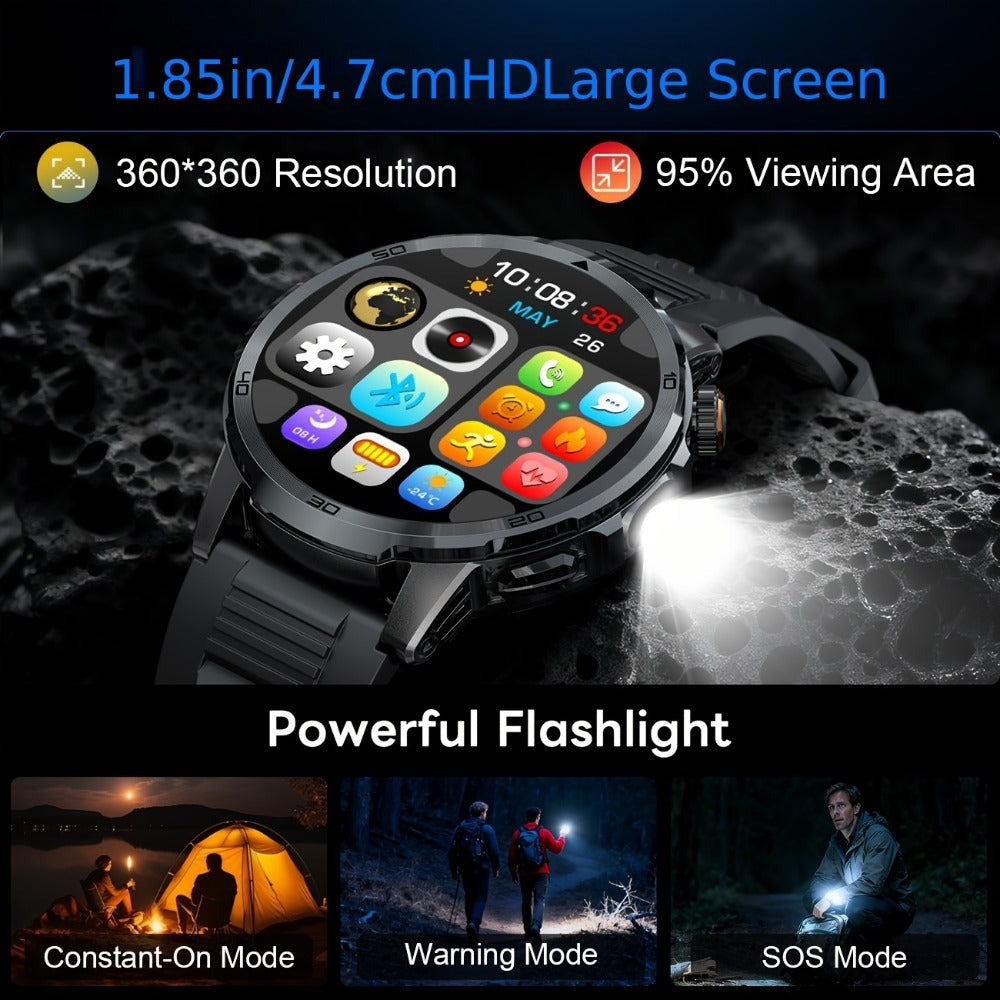 Reloj Inteligente LIGE para Hombres con Llamadas, Batería de 1000mAh/Linterna/Dos Cables de Carga, Pantalla HD Grande de 1.85 Pulgadas, Reloj de Fitness con 100+ Modos Deportivos, Monitor de Sueño IPX8 para Android e IOS