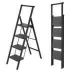 Escalera de 2/3/4 peldaños, escalera plegable con pedal ancho antideslizante, escalera doméstica, taburete multifuncional, fácil de guardar, carga máxima de 150 kg, escalera para el hogar, oficina, negra
