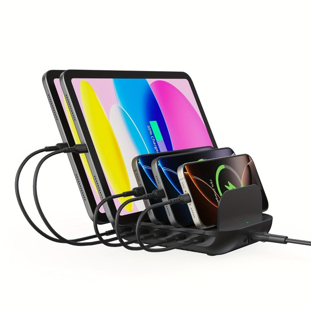 Soopii Hub de Carga Multi-Dispositivo de 5 Puertos, con 2 Puertos PD de 20W para Carga Rápida y 3 Puertos USB Compatibles con iPhones, iPhone 17, Smartphones, Tablets y Más. Incluye un Organizador de Cables, Perfecto para Regalos de Navidad. (Cables No In