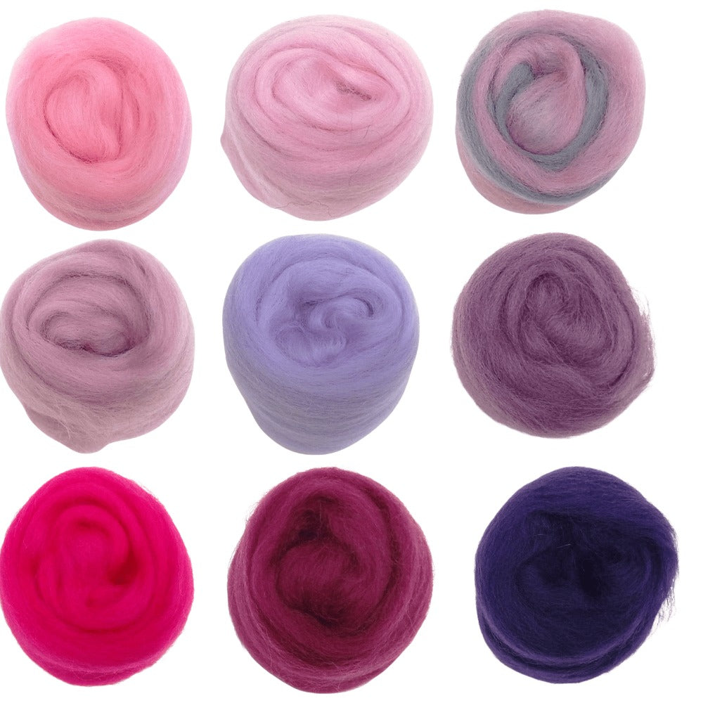 Lana de Oveja 10 Gramos, Cardado para Fieltro Seco y Húmedo, Colores a Elegir. Tonos de Rosa y Morado, para Manualidades y Crear Animales Hermosos.