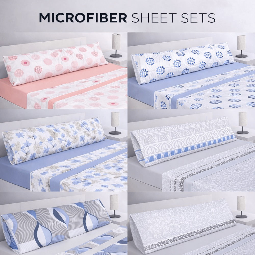 Juego de sábanas de verano de 3 piezas, diseños estampados de microfibra suave al tacto para todo tipo de camas con funda de almohada a juego para uso diario en el hogar, hoteles, invitados y residencias (Sábana ajustable, Sábana encimera / Sábana lisa y