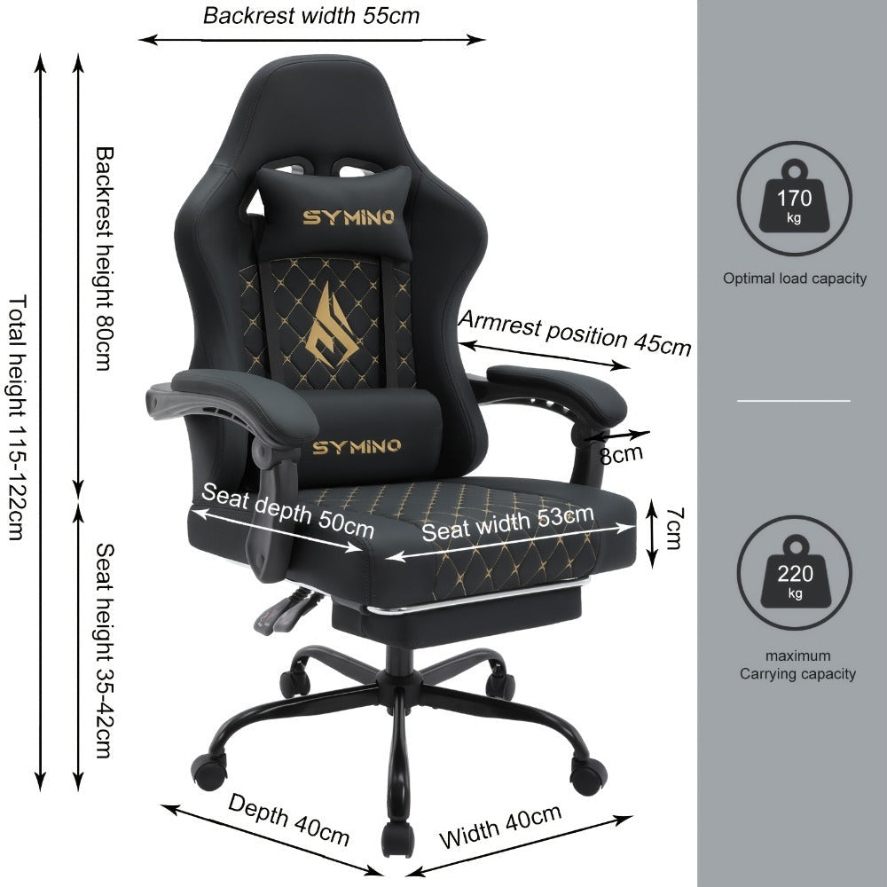Silla de Oficina con Reposapiés, Silla Ergonómica, Silla Giratoria Ajustable con Soporte Lumbar, Silla de Oficina en Piel PU