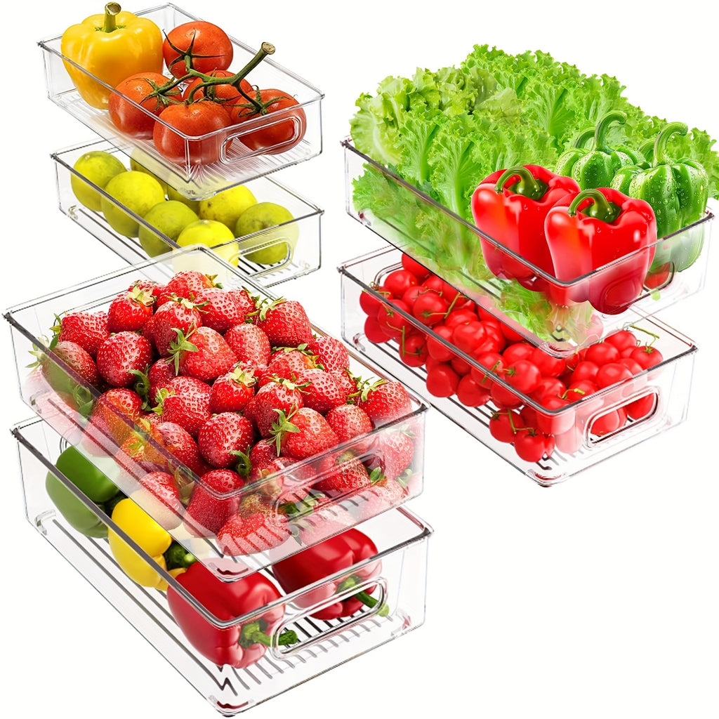 Un juego de 6 organizadores para refrigerador, 3 tamaños (2 pequeños, 2 medianos, 2 grandes) - Contenedores de almacenamiento apilables transparentes para refrigerador, cocina, despensa, gabinetes, fregadero, baño