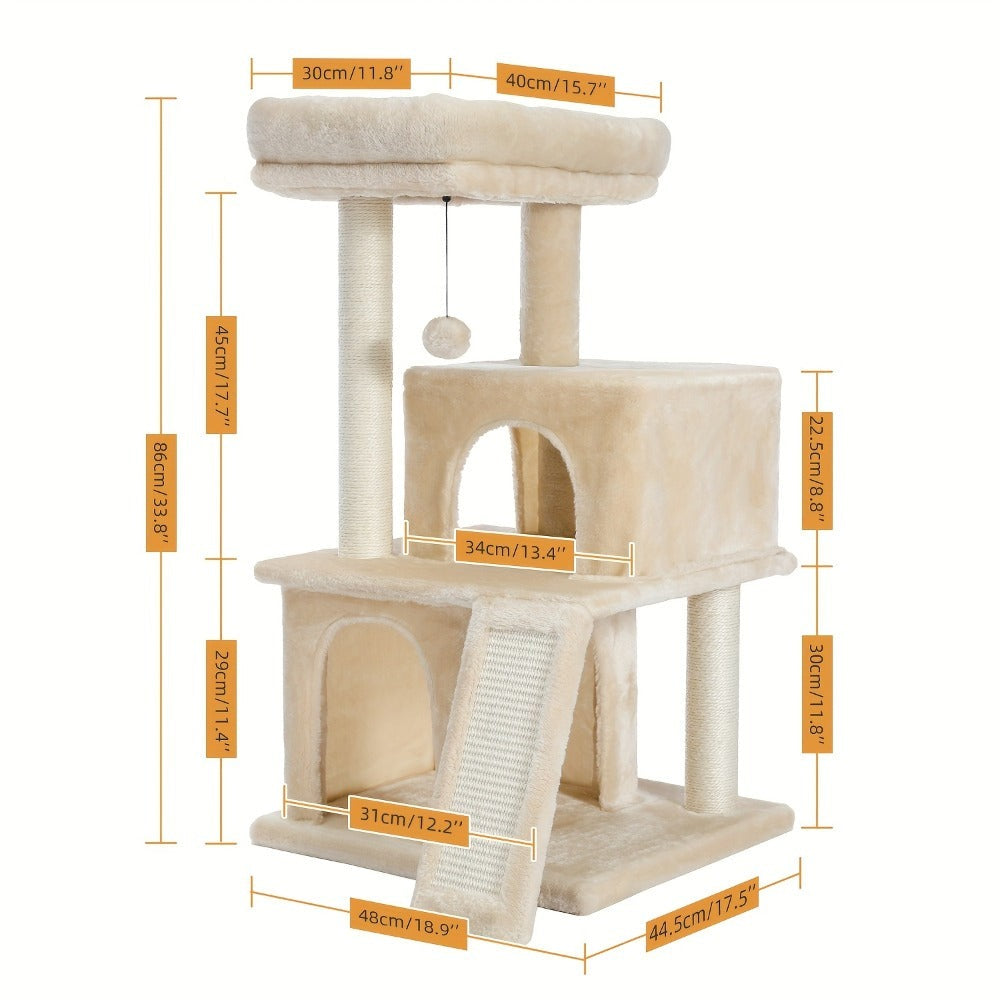 Árbol para Gatos Deluxe Pawz Road con Poste Rascador de Cuerda de Sisal - Condominio Multinivel de Peluche y Casa de Juegos, Muebles Duraderos para Gatos Pequeños a Medianos, Incluye Bolas Colgantes y de Pie, Muebles para Gatos