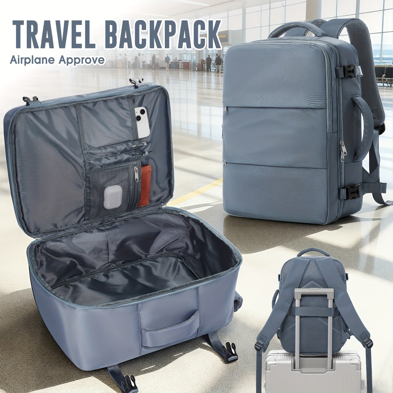 Mochila de Viaje 40X30X20 CM, Dimensiones Ryanair 40X30X20 CM Mochila de Cabina/Mochila de Equipaje/Mochila de Aviación, Convertible de Mano, Ligera Ideal para Viajes Cortos, Se Adapta Fácilmente Debajo de los Asientos, Mochila Portátil para Laptop de 14"