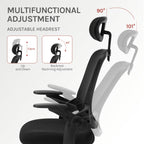 Silla de oficina ergonómica, silla de escritorio con reposacabezas ajustable, soporte lumbar, función de balanceo, reposabrazos plegables, silla para oficina en casa, silla de trabajo