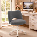Klyvvo Silla de Escritorio con Ruedas, Silla de Maquillaje con Tejido Teddy Transpirable, Altura Ajustable, Ideal para Oficina, Hogar, Regalo Familiar, Soporta Hasta 150 Kg, Disponible en Rosa, Blanco y Gris