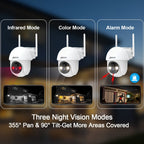 2 Piezas Cámara de Seguridad Solar Exterior ANRAN 3MP Inalámbrica, Cobertura PTZ Rotativa 355°, Alertas PIR, Alimentada por Batería, Audio Bidireccional, Visión Nocturna en Color, Compatible con Alexa