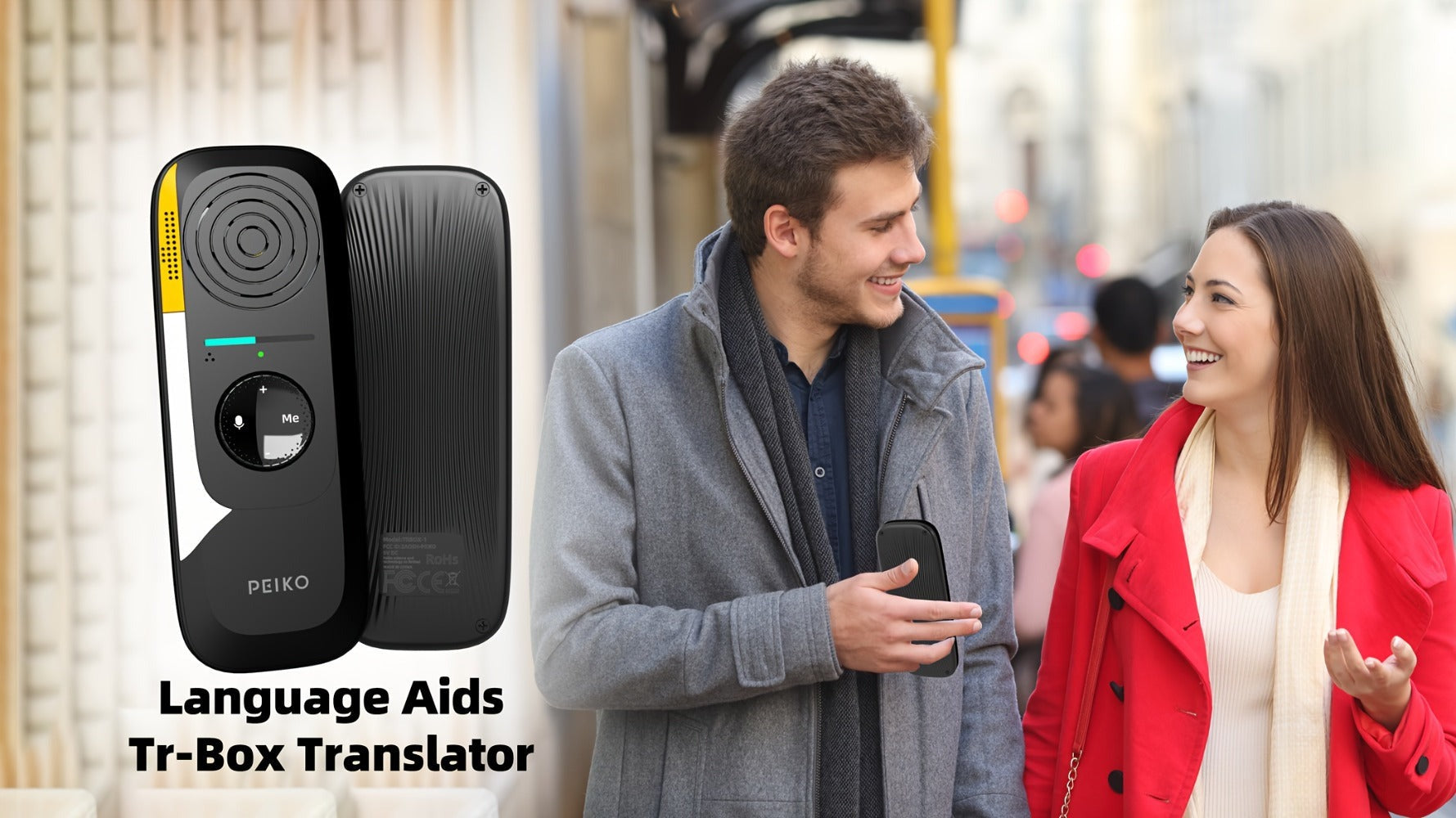 Dispositivo de traducción de lenguaje bidireccional portátil PEIKO con auriculares - Traducción de voz en línea instantánea, 75 idiomas, alta precisión, carga por tipo C, diseño compacto para viajes, negocios, aprendizaje, herramienta de traducción de via