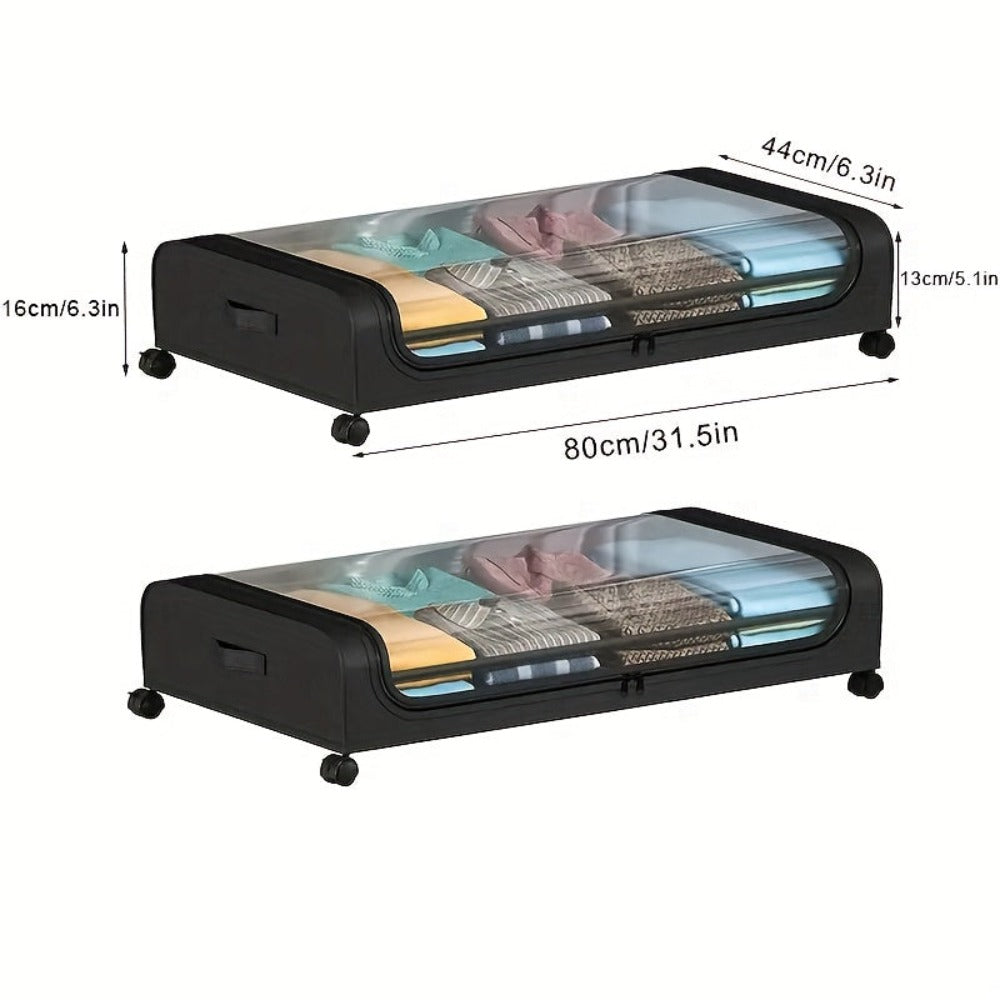 Caja de Almacenamiento Bajo la Cama con Ruedas 1/2 - Organizador Antipolvo de Gran Capacidad para Ropa de Cama, Ropa y Artículos Varios, Diseño Extraíble con Ruedas para Fácil Acceso, con Asas, Plegable, Solución de Almacenamiento Bajo la Cama