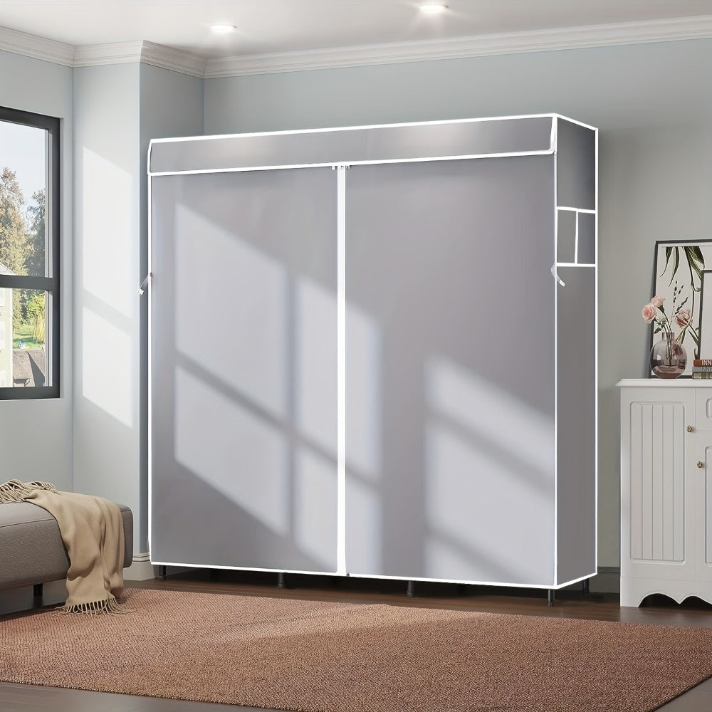 Armario Grande de Lona con Colgadores, Ideal para Almacenamiento en Dormitorio y Sala (, Gris, Marrón), Armarios Portátiles