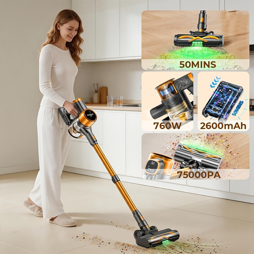 Aspiradora inalámbrica Yanhama/ 78000PA/ Aspiradora inalámbrica 8 en 1/ con cepillo antienredos/ 70 minutos de autonomía/ Aspiradora inalámbrica con pantalla LED/ Aspiradora de mano para pelo de mascotas, suelos duros, alfombras, limpieza de primavera del
