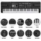 Piano electrónico de 61 teclas, piano ideal para principiantes, piano electrónico portátil, con 16 tonos, 8 efectos de sonido de percusión, 10 ritmos, 6 demostraciones, altavoces incorporados, sonido de alta calidad, es la mejor opción para entusiastas de