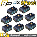 Paquete de 1/2/4/6/8 Batería BL1850B de 8.0Ah + Cargador DC18RC de 3A para baterías Makita de 18V 14.4V-18V BL1850 BL1830 BL1860 BL1840 y cargador DC18RD DC18RC DC18SF DC18RCT DC18RF, solo cargador o solo batería
