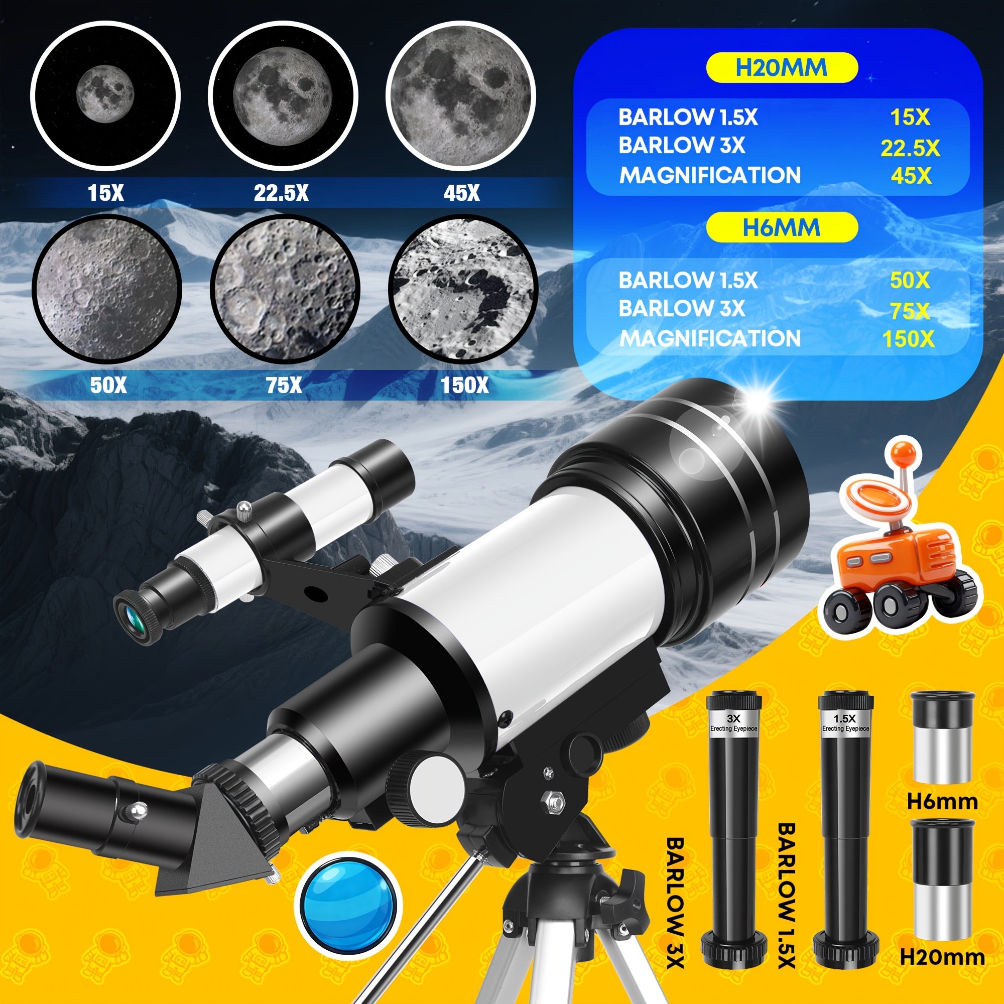 Telescopio astronómico para principiantes para principiantes | Observación lunar educación y camping