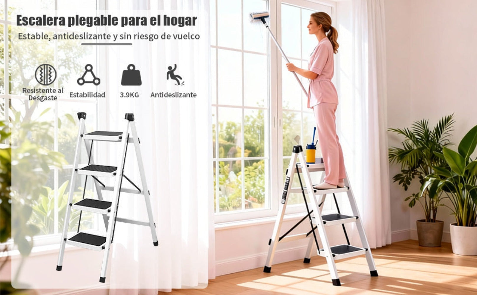 VORTEX Escalera plegable doméstica de acero aleado antideslizante
