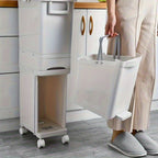 Cubo de Basura Estrecho de 3 Capas con Tapa - Delgado, Gran Capacidad, Doble Compartimento para Separación Seca y Húmeda con Ruedas y Asas para Fácil Movimiento, Perfecto para Separación de Residuos de Cocina, Operado con Pedal, Espacio de Cocina, Uso Dom
