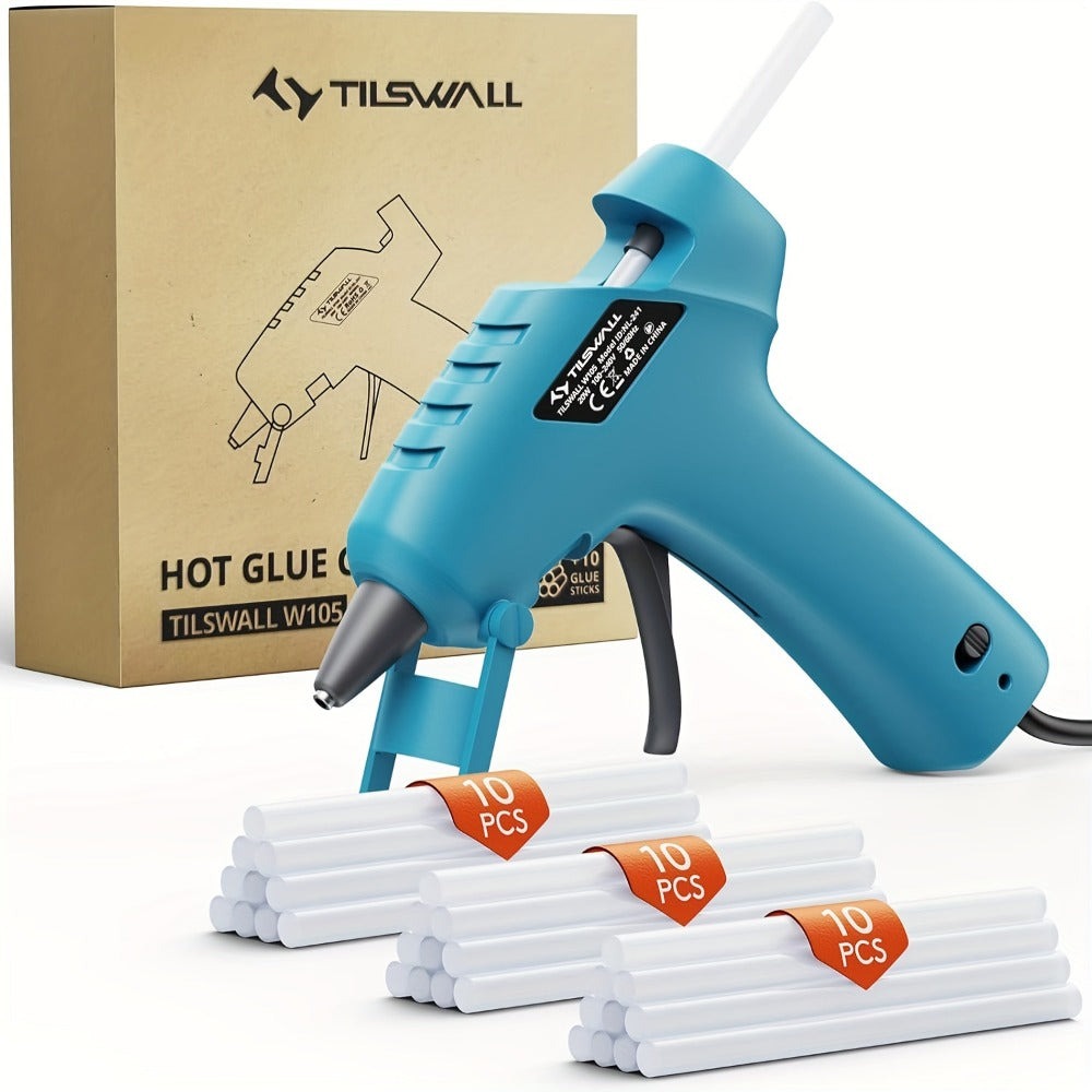 Pistola de pegamento termofusible Tilswall, pistola de pegamento termofusible de 20 W con 30 barras de pegamento termofusible, calentamiento rápido, diseño antigoteo, pistola de pegamento termofusible, barras de pegamento para manualidades de bricolaje, a