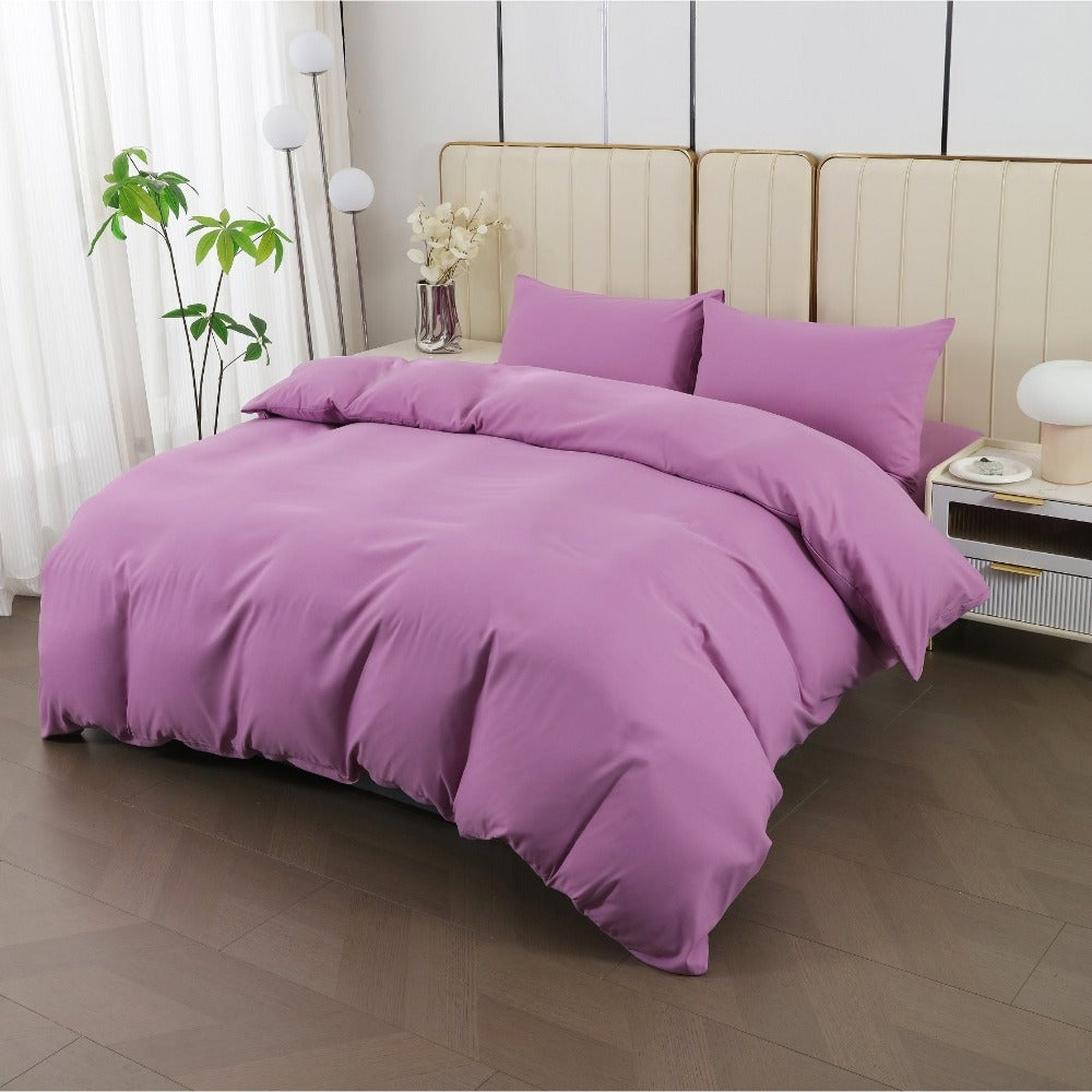 Juego de cama 4 piezas con funda elástica, (Funda de Edredón + Funda Protectora de Colchón + 1/2 Fundas de Almohada), Juego de Funda de Edredón 3-4 Piezas Estilo Nórdico de Color Sólido/Estampado, Ajustable para Camas de 90/105/135/150/180 cm, Regalo Navi