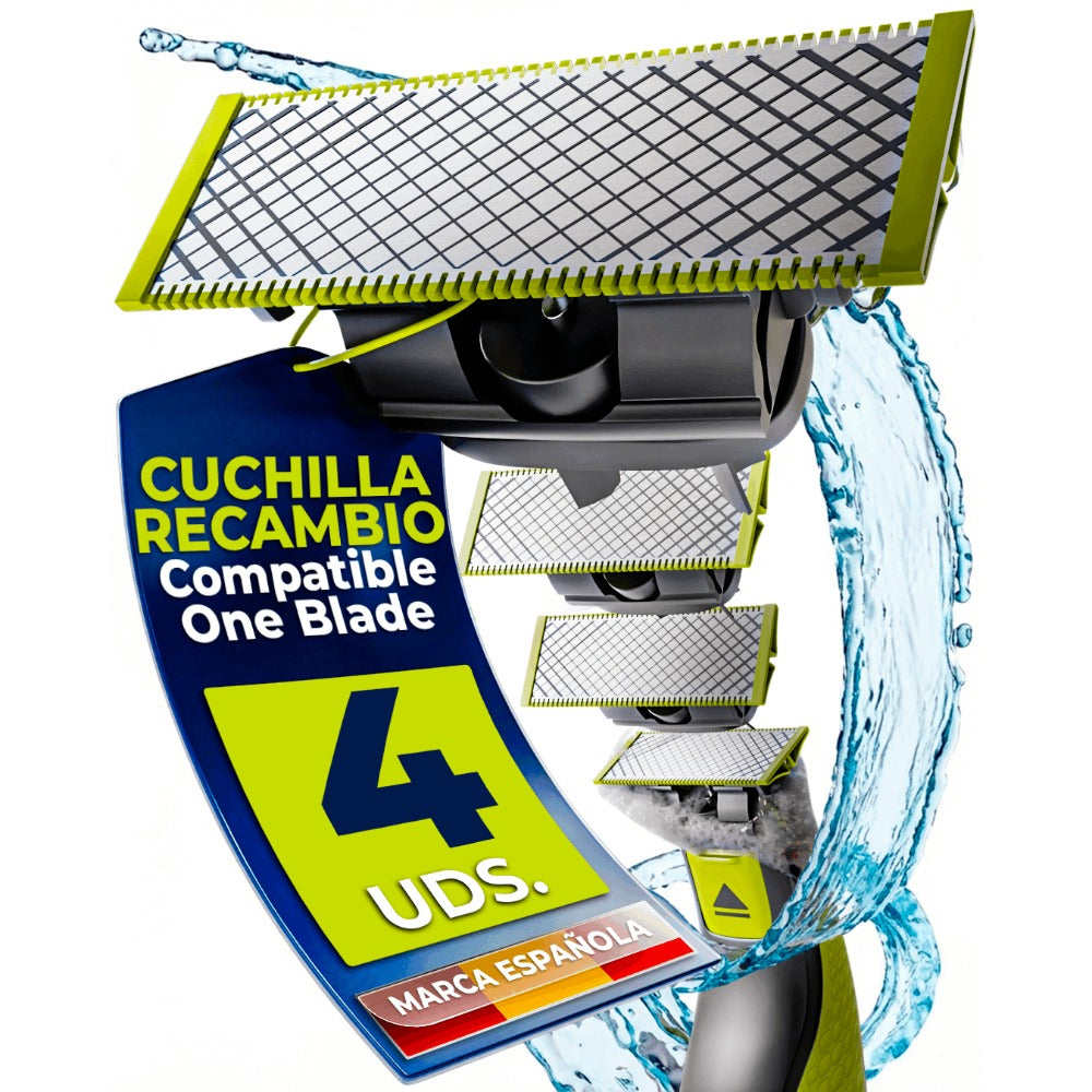 Recambios Cuchillas Compatibles One Blade – Cabezal de Afeitado Repuesto para Maquinilla Hombre – Modelos QP2520 QP2530 QP2630 QP6510 QP6520 – PACK 2
