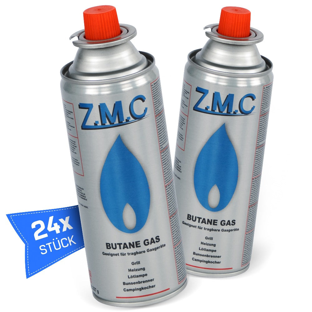 Cartuchos de Gas Butano ZMC 24× 227g Tipo MSF-1a con Válvula y Conexión de Bayoneta | Cartucho de Gas Universal para Cilindros de Gas de Camping para Estufas de Camping, Calentadores de Gas, Quemadores de Gas, Quemadores de Malezas y Sopletes de Soldadura