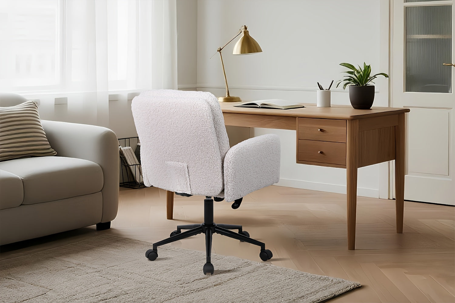 Sillas de oficina | Silla de Oficina, Silla de Maquillaje de Faux Fleece, Silla Giratoria Cómoda, Silla Ergonómica de Oficina, Altura Ajustable